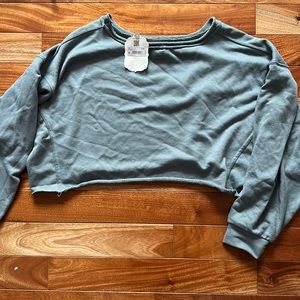Blue cropped long sleeze wide neck